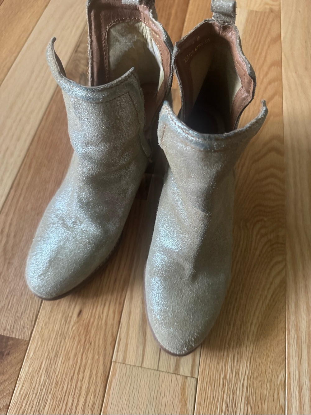 Metallic Beige Suede Ankle Boots - Women